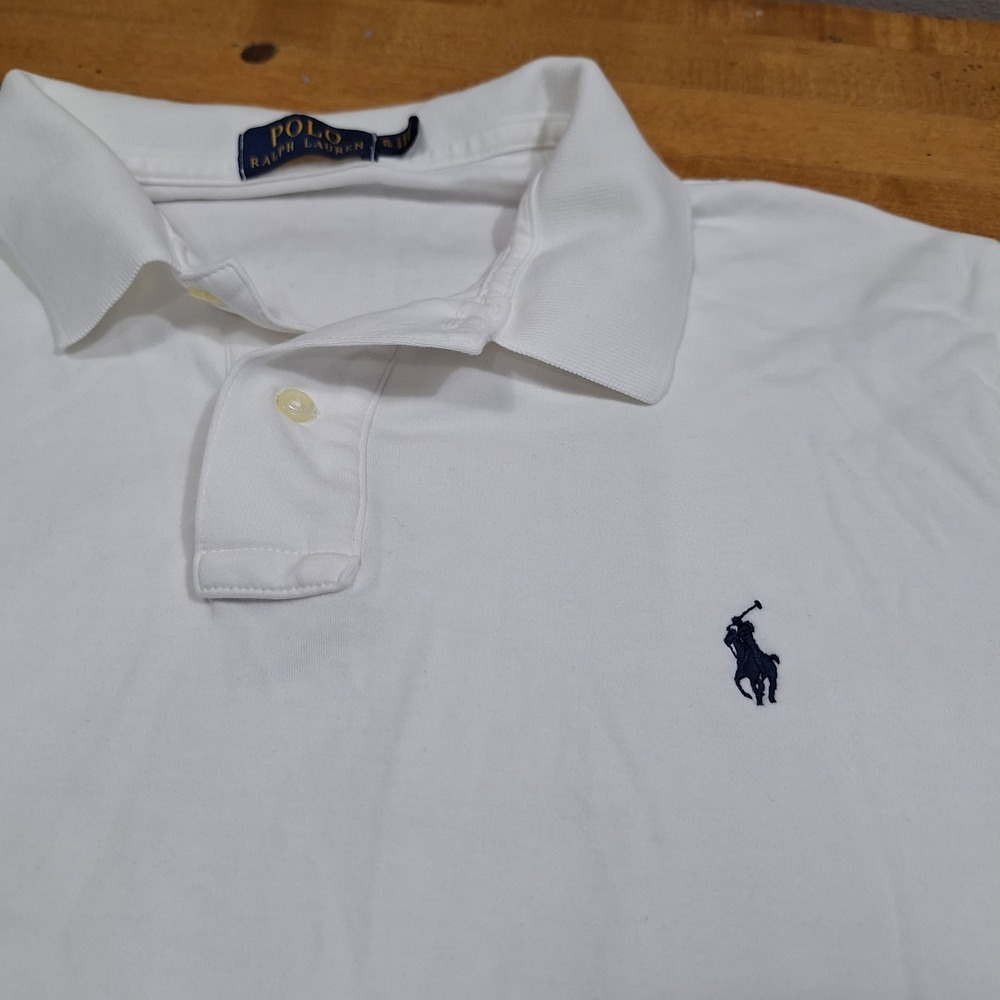 Polo Ralph Lauren Polo Shirt Mens Medium White Short Sleeve Cotton Pique Pony